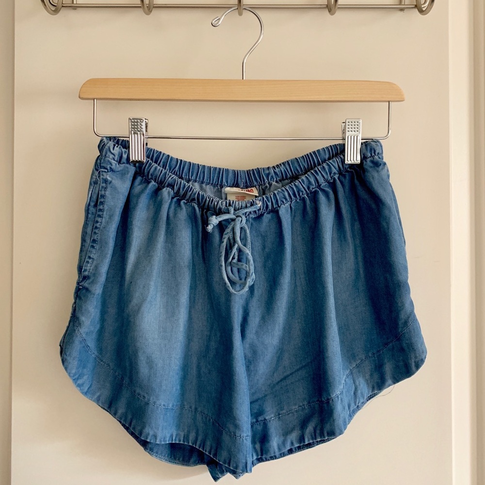 Chambray Drawstring Shorts